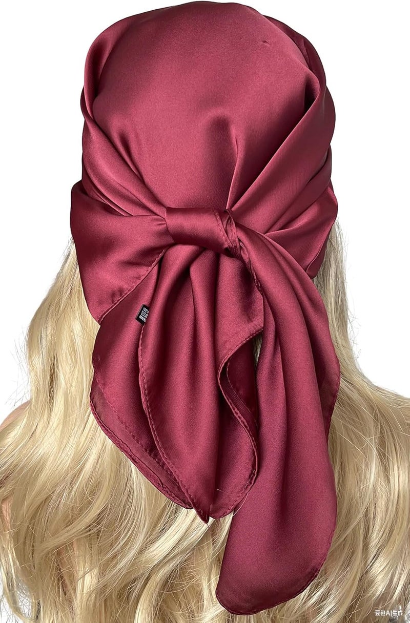 Chung Women's Square Satin Scarf 27.5" Bandanas Solid 50s Retro Neck Scarves Emulation Silk Handbag Hair Ribbons Necktie - Image 3